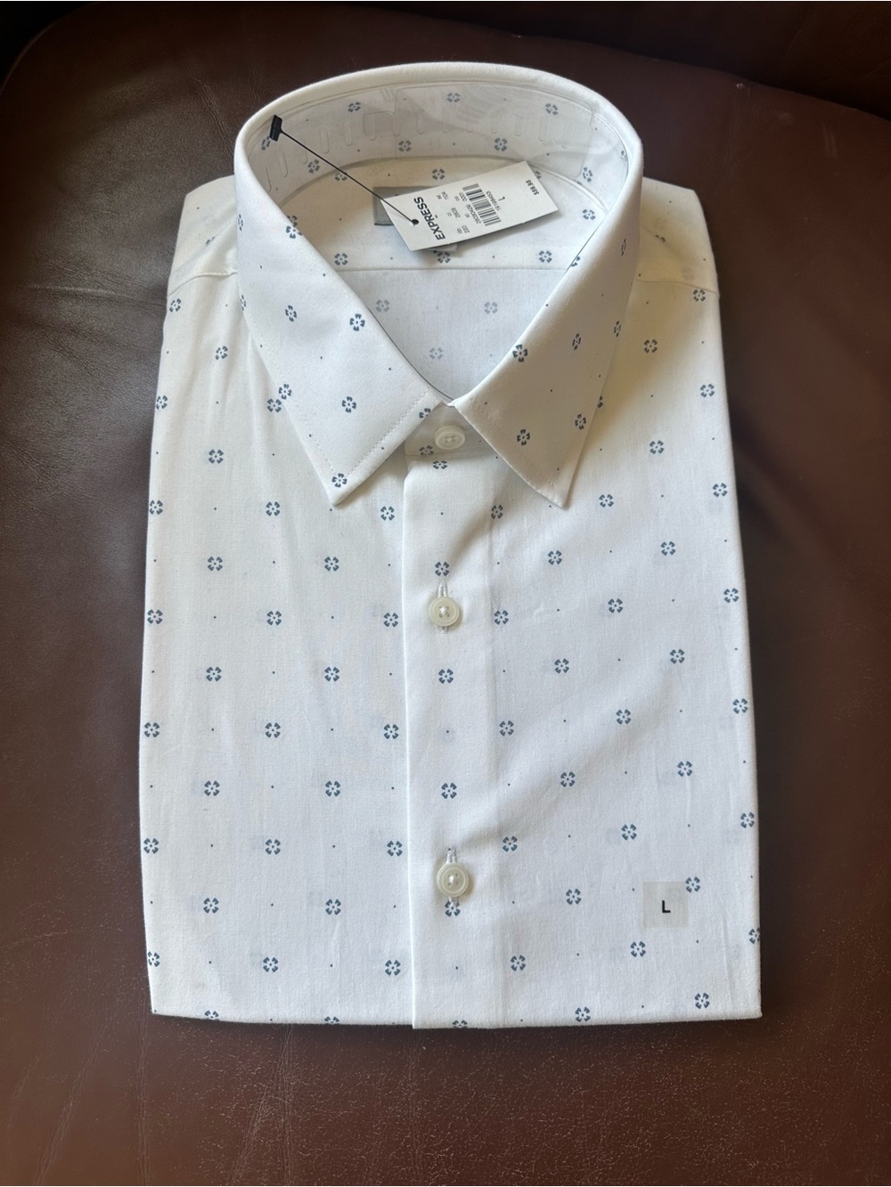 Express Slim White Dress Shirt with Blue Micro Floral Print